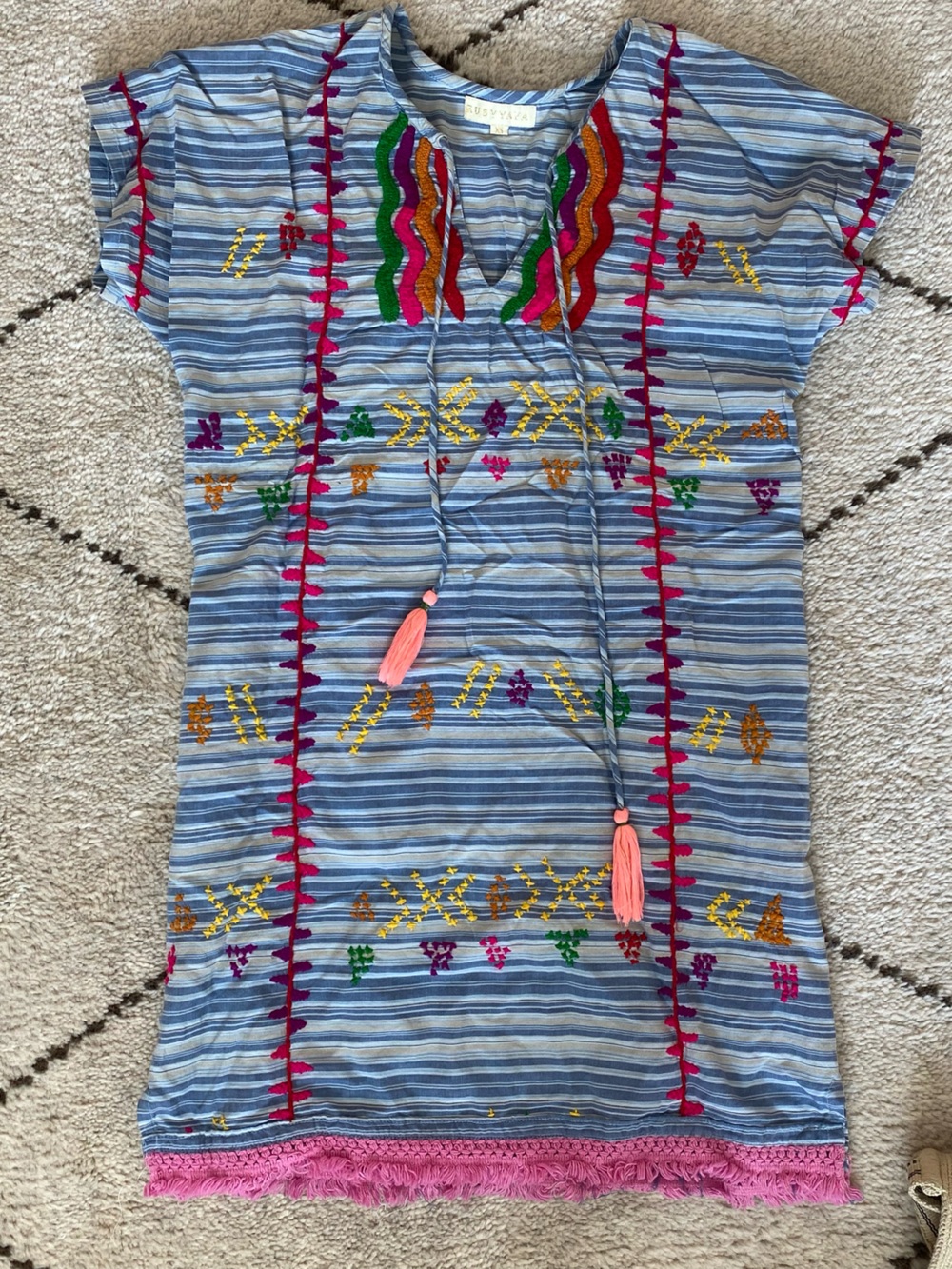 Ruby Yaya xs Striped Embroidered Boho Tunic Dress